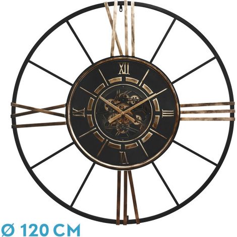CAÑETE orologio da parete in oro nero 120x120x8 cm ingranaggi con movimento