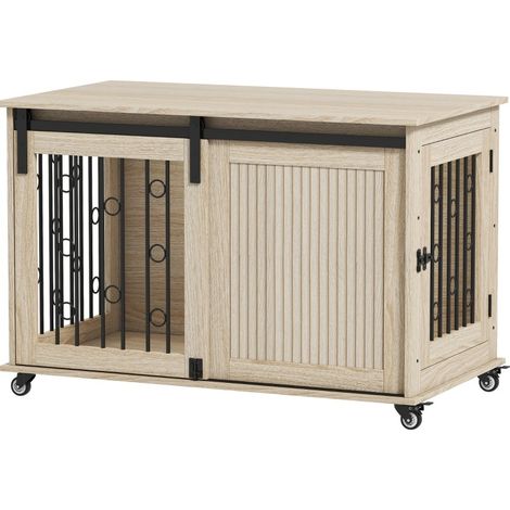 Cage pour chien sur roulettes avec porte coulissante, double accès, ventilation 3 côtés, charge 50 kg, 100 x 56 x 65 cm, pour chien moyen à grand  CHICFURN (1/5)