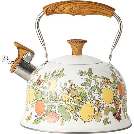 Bouilloire rétro sifflante en acier inoxydable – 3 L – Motif floral – Poignée ergonomique – Compatible avec toutes les plaques, y compris induction – 22,5 x 19,8 cm (1/5)