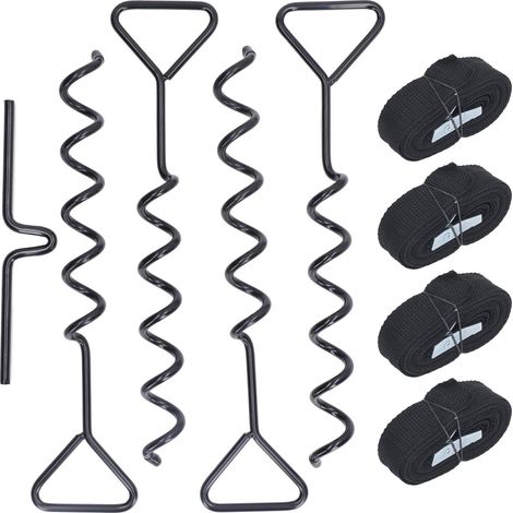 Ground Anchors Multifunctional Steel Stakes Anchor Kit for Trampoline Shed Swing Tent Black