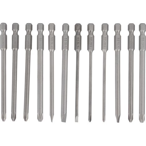 Kit d'outils de haute précision : 12 embouts de tournevis plats et cruciformes de 100 mm en acier allié S2. (1/5)
