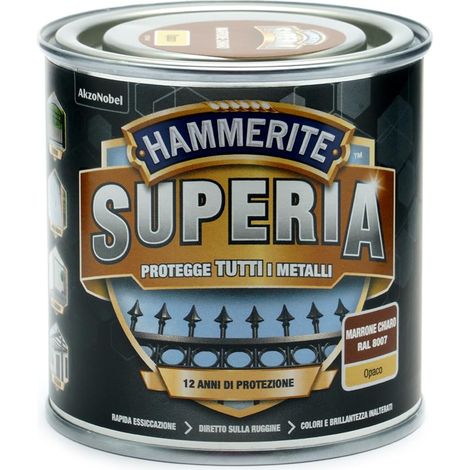 Hammerite Superia smalto metallo antiruggine interno e esterno, Opaco Marrone Chiaro, 250 ml (1/2)