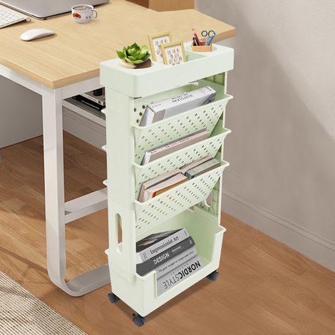 15 x 37,5 x 78 cm, étagère à livres mobile, étagère de rangement, étagère à livres, étagère de rangement à roulettes, couleur verte. (1/5)