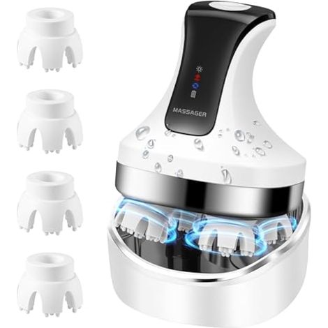 Masseur crânien électrique 4 modes, sans fil, 8 têtes en silicone doux, étanche, portable, anti-stress, cadeau homme/femme