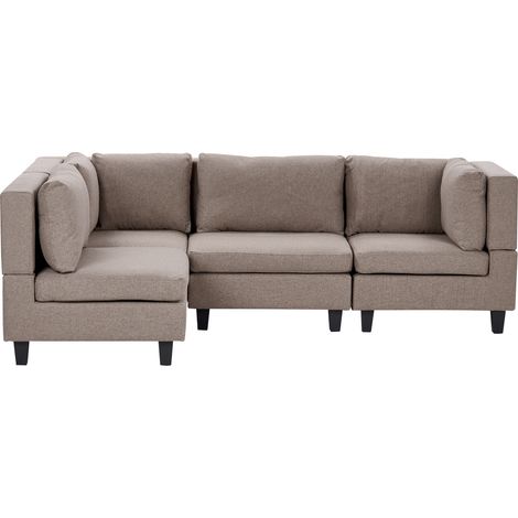Sofá modular esquinero moderno 4 plazas tapizado tela patas negras respaldo acolchado derecho marrón Unstad