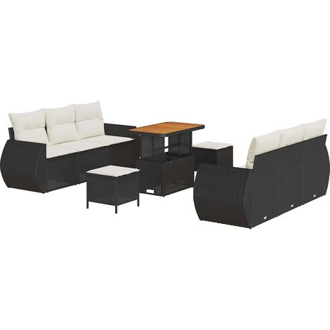 Maison Exclusive - Gartensofa-set mit Kissen 9 pcs Schwarz Poly-R