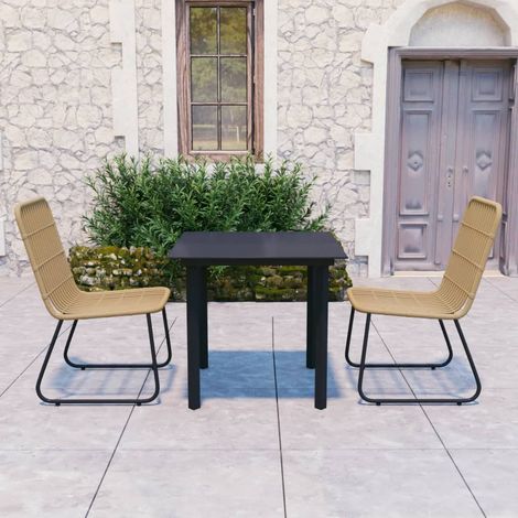 3-tlg. Garten-Essgruppe Poly Rattan und Glas