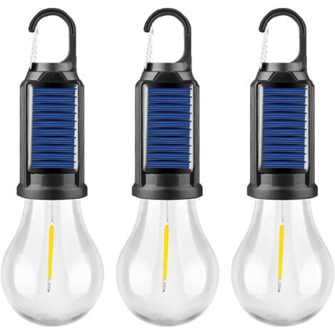 Ensemble de 3 lampes solaires LED portables pour tente, lampes de secours à accrocher pour le camping, la randonnée, la pêche et les pannes de courant. (1/5)