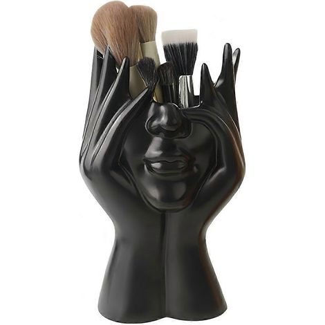 Porte-pinceaux de maquillage, porte-crayons, Human Art, boîte de rangement pour pinceaux de maquillage à poser sur le bureau, en résine noire décorative (1/5)