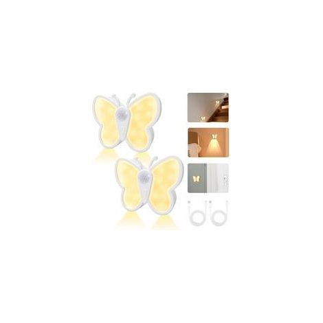 Lot de 2 veilleuses avec détecteur de mouvement - LED à intensité variable - 3 modes de couleur et forme de papillon - Rechargeable par USB - Pour chambre à coucher, couloir, cuisine, salon (1/5)