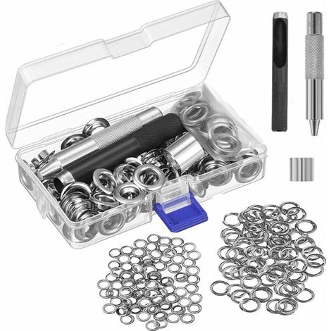 Oeillets pour Baches Kit,10mm Kit de Grommets Eyelets en Metal Metal Ensembles Oeillets 100 kit 3pcs Grommet Eyelets en Metal avec Boîte de Rangement (1/5)