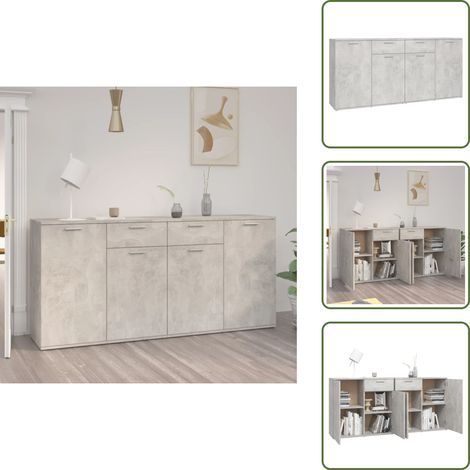 Buffet Gris béton 160x36x75 cm Bois d'ingénierie - Buffet Gris - Meuble De Rangement - Armoire Entrée - Buffet Design - Mobilier Moderne (1/5)