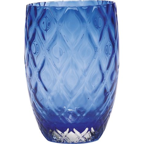 Set 6 Bicchieri Tumbler Losanghe in Vetro Soffiato a Bocca Colore Blu Motivo a Rombi Eleganti e Resistenti per Uso Quotidiano LSA-BLU-6PZ