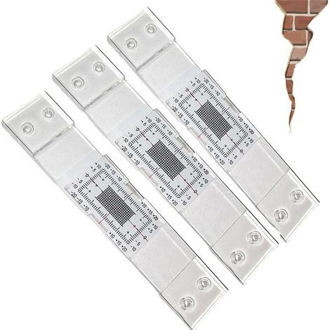 Ensemble de trois outils de mesure de fissures, jauge de largeur de fissure, acrylique transparent. (1/5)