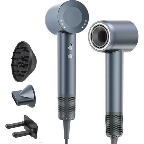 Sèche-Cheveux avec Diffuseur, Gris 160 000 tr/min, flux d’air 65 m/s, 300 millions d’ions négatifs, 3 températures, 2 vitesses, environ 59 dB (1/5)