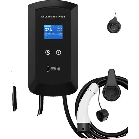 Cargador para vehículos eléctricos, compatible con tipo 2, opciones de potencia ajustables, color plata. (1/2)
