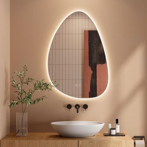 Dripex Miroir Salle de Bain 80 x 55cm, Miroir Asymétrique Salle de Bain avec éclairage LED, Interrupteur Tactile, Lumière Réglable 3 Couleurs, Anti-buée, Mémoire