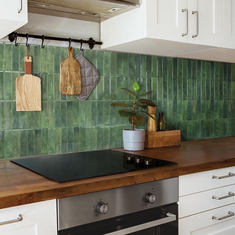 10-Pack Self-Adhesive Wall Tiles - 3D Wall Stickers - 29cm x 23cm - Home DIY Decor - for Kitchen Bathroom Wall Tiles (Green) (1/5)