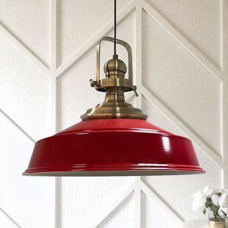 Suspension Industrielle en Métal Rouge Peint à la Main – Lustre Vintage E27 Ø41 cm pour Salon, Chambre ou Salle à Manger (1/4)