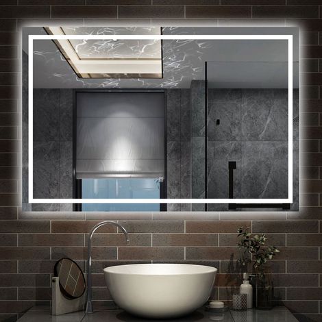 Aica Sanitarios  Espejo de baño con luz LED，espejo rectangular,120 x 70 cm, luz con 3 colores+ brillo ajustable+ antivaho+ funciñon de memeoria agapada