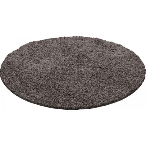 Tapis poils longs shaggy Ø200cm taupe tissé rond motif uni UNI L (1/5)