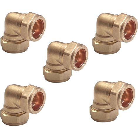 TC 15mm Brass 90 Degree Angle Compression Elbow Connector Fitting for Copper Pipe Pack of 5 (1/3)