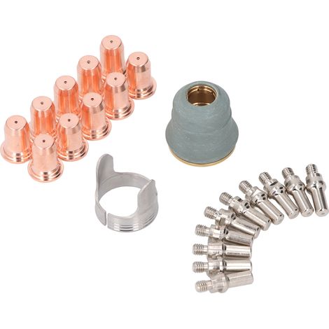 Kit de 22 électrodes pour découpeur plasma PT60 : électrodes en laiton, capuchon de protection et guide d’écartement. (1/5)