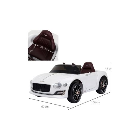 Voiture électrique enfant blanche sous licence Bentley GT avec télécommande et double moteur 390 pour jardin parc et cour (1/5)