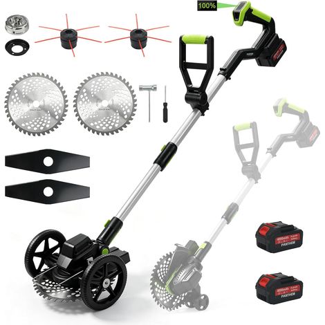 Débroussailleuse sans Fil 630 W 3 en 1 pour Makita 18 V avec 2 Batteries 4,0 Ah, 2 Roues auxiliaires, débroussailleuse sans Fil pour pelouse, Bords et Mauvaises Herbes, Largeur de Coupe 23 cm, Manche (1/5)