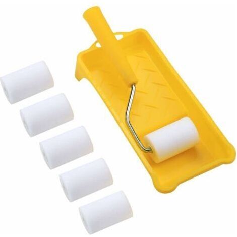 Rouleau de peinture en mousse, kit de rouleau de peinture Mini 2 pouces avec recharge de rouleau en mousse haute densité 6, plateau de peinture et poignée de rouleau, petit rouleau de peinture éponge (1/4)