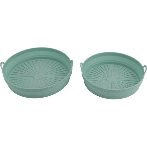 Lot de 2 paniers de friteuse en silicone pliables et réutilisables, couleur verte. (1/5)