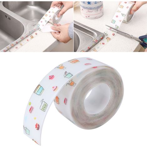 Bande de calfeutrage autocollante et étanche pour l'étanchéité des bords d'évier et de lavabo de cuisine et de salle de bain, 38 mm x 3,2 m (1/5)