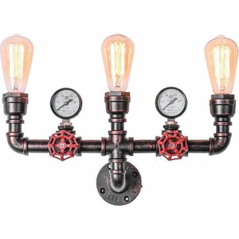 Head Antique Retro Rusty Wall Lamp Iron Pipe Water Pipe Wall Lamp Vintage Steampunk Lighting