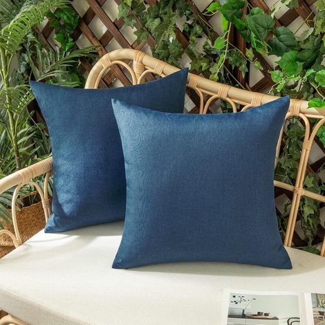 CCYKXA Set of 2 Waterproof Cushion Covers Linen Pillowcases Outdoor Sofa Decorative Garden Cushion Cover for Living Room Bedroom 2 Pieces Dark Blue 50x50cm