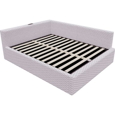 Letto imbottito 140x200 cm con LED, 2 USB e Type-C, contenitore idraulico, velluto grigio (1/5)