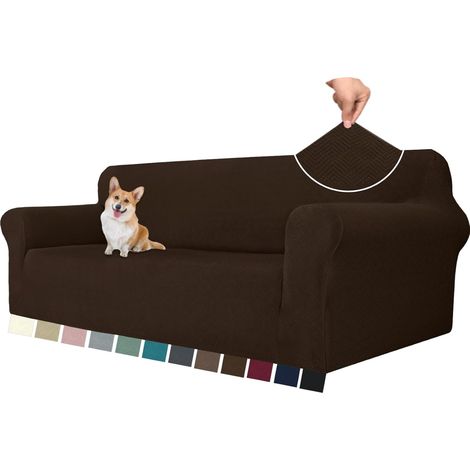 AMXCNOY Housse de canapé 4 places extensible - universelle stretch élastique, Marron