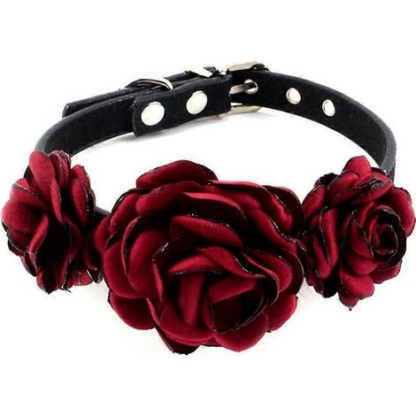 Hunde- und Katzenhalsband, dekoratives rosa Blumenmuster, Größe XS, weinrot.
