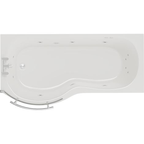 Plage 1700mm 12 Jet Chrome Flat Jet Left Hand P Shaped Whirlpool Shower Bath with Towel Rail Bath Screen and Front Bath Panel (1/5)