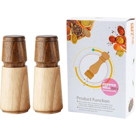 Ensemble de moulins à sel et poivre manuels en bois, composé deux (1/5)