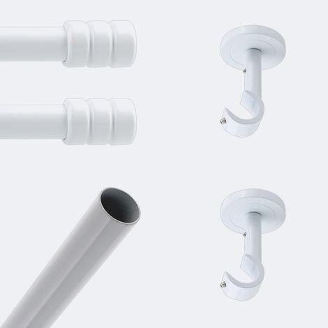 Kit de tringle à rideaux Blanc 150cm Diam.20mm Embout Cylindre - Fixation Plafond - Boulet