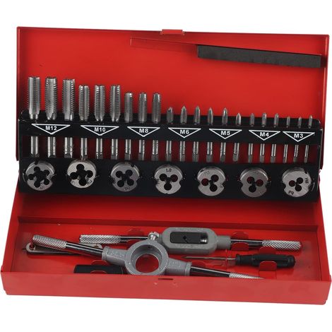 32Pcs/Set Tap and Die Set, Blue Bearing Steel Adjustable Thread Tap and Die Set, Rethreading Tool Kit with Storage Bag (1/5)