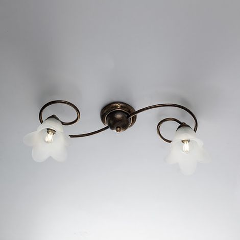 Eisen-Deckenlampe Brown Gold zwei Lichter Lampenschirme aus weißem Glas 56x26x h17 cm