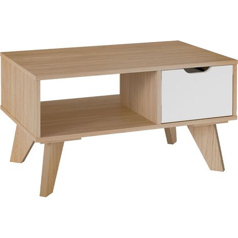 MOMMA HOME Mesa Centro con Cajon, Mesita de Salón o Comedor, Modelo PERVIP, Acabado en Roble y Blanco, 80 cm x 50 cm x 44 cm (1/5)