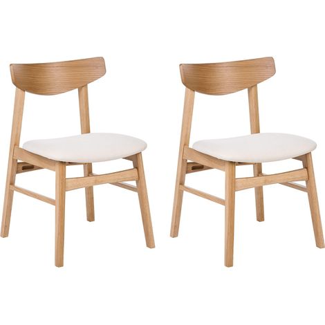 Set di 2 sedie da pranzo in tessuto bianco sporco e struttura in legno chiaro Smiley