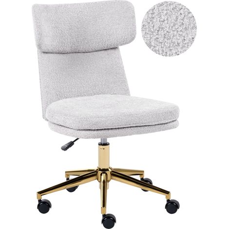 Office Chair Light Grey Boucle Fabric Upholstery Armeless Design Full Swivel Seat Height Adjustment GRANBY (1/5)