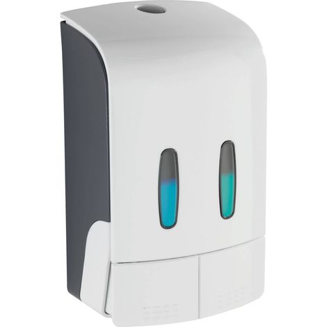Distributeur de savon et de liquide de désinfection TARTAS, deux chambres, 960 ml, blanc, Wenko (1/5)