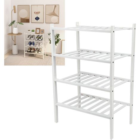 Étagère à chaussures blanche à quatre niveaux, amovible, avec rangement et étagère. (1/5)