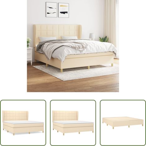 vidaXL Kopfteil - Boxspringbett mit Matratze Creme 180x200 cm Stoff (1/5)