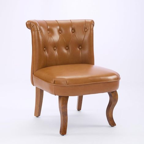 Fauteuil en Cuir Véritable, Chaise Lounge Salon sans Accoudoirs, Pieds en Bois d'Hévéa Massif, Capacité 150 kg, Confortable (1/5)