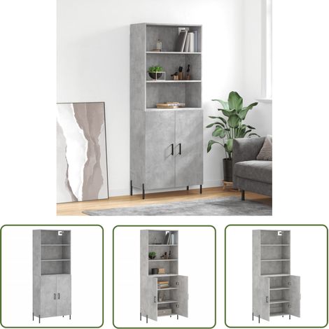 The Living Store Buffet haut Gris béton 69,5x34x180 cm Bois d'ingénierie - Buffet Design Moderne - Meuble Rangement Gris - Armoire Haute - Buffet Cuisine - Mobilier Salon (1/5)